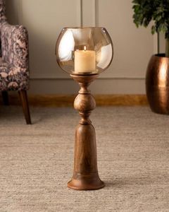 Support à bougie en bois fait main, porte-bougie décoratif en bois massif pour la maison, le salon, la table de mariage, la décoration de centre de table - Product Image 4