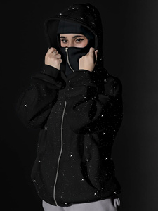 Sudadera con capucha de algodón prémium con cremallera completa, diseño de águila con pedrería negra, estilo urbano, talla grande, para hombre y mujer, de fábrica - Product Image 2
