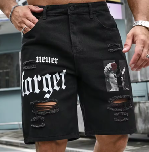 Shorts en jean stretch pour homme, style streetwear, déchirés, longueur genou, baggy, confortables, cargo, décontractés - Product Image 6