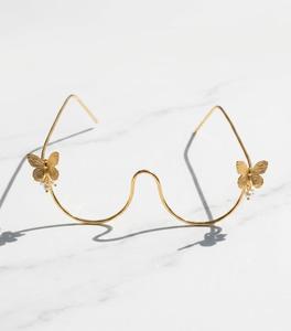 Gold Butterfly Eyeglasses Frames Curved Wire Optical Frame Retro Fashion <b>Eyewear</b> for Women - Product Image 3