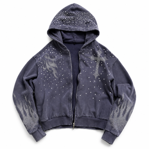 เสื้อฮู้ดซิปประดับเพชรขนาดใหญ่พิเศษ Glory Custom ผ้าฝ้าย 100% ดีไซน์ใหม่สำหรับเสื้อผ้าสตรีทแวร์และลำลองสำหรับทุกเพศ - Product Image 1
