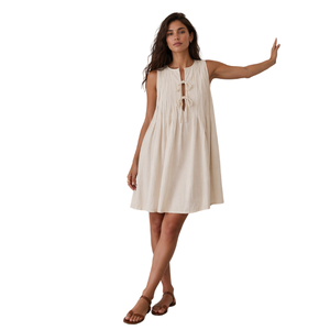 Nouvelle mode féminine : Robes décontractées en coton à imprimé floral, col en V, manches courtes ou sans manches, respirantes, pour les vacances - Product Image 1