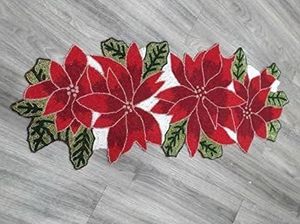 Camino de Mesa Bordado con Flores de Poinsettia, Rojo y Verde, Decoración Tradicional para el Hogar, Lavable - Product Image 2