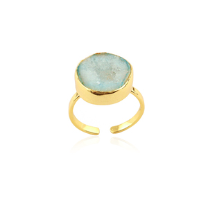 Elegant Aqua Druzy Agate Statement Open <b>Adjustable</b> Fashion <b>Ring</b> 18k Gold Plated Raw Gemstone Unique Trendy Best Fashion Jewelry - Product Image 5