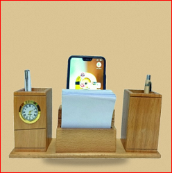 Bamboo <b>Desk</b> Organizer With Clock <b>Phone</b> Stand And Pen <b>Holder</b> Multifunction Office Gift Simple Style - Product Image 6