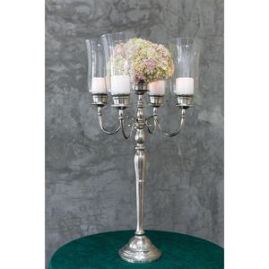 Candelabro Alto de Metal y Vidrio Hecho a Mano con 5 Brazos, Acabado Plateado, Estilo Clásico, Ecológico, para Decoración de Hogar, Bodas y Fiestas - Product Image 1