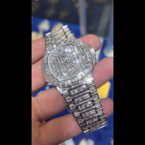 Montre de luxe en or blanc 20 mm, style hip-hop, avec diamants incolores de laboratoire de haute qualité, mouvement automatique ou mécanique, style affaires, sertie DEF - Product Image 6