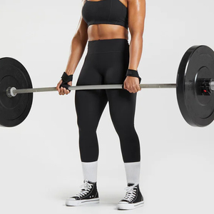 Leggings de yoga taille haute noirs unis, longueur intégrale, sans coutures, en Spandex et Nylon, séchage rapide, 220g - Product Image 6