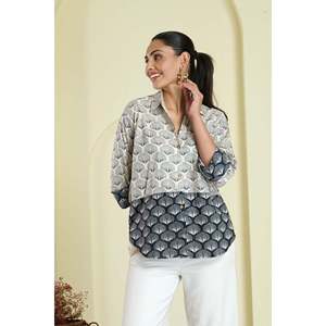 Chemisier bicolore pour femme, taille S, en promotion, élégant - Product Image 4