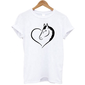 Love Heart Horse เสื้อยืดพิมพ์ลายสตรี,เสื้อยืดสตรีทแวร์คอกลมแขนสั้นสำหรับผู้หญิงใส่ฤดูร้อนปี2019 - Product Image 1
