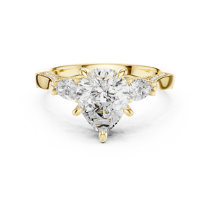 Bague de fiançailles vintage en or jaune avec trois diamants de laboratoire taille poire et serti Milgrain pour femme - Product Image 1