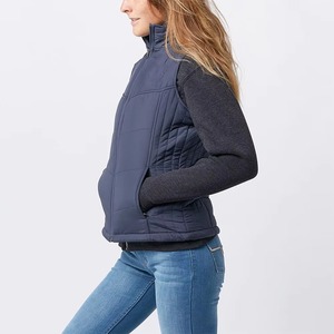 Chaleco Acolchado sin Mangas para Mujer, Largo, Cintura Alta, Color Azul Marino Sólido, Cierre de Cremallera, Ligero, Tejido de Poliéster - Product Image 3