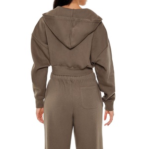 Sweat à capuche personnalisé en tissu éponge, asymétrique, respirant, avec strass, pour femme, coupe oversize, décontracté, avec cordon de serrage et fermeture éclair, idéal pour le fitness et l'hiver - Product Image 2