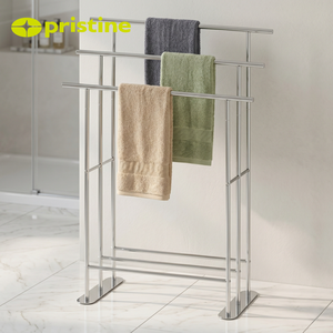 Freestanding Steel Towel <b>Rack</b> 3 Bars Mirror Polished Minimalist Bathroom Movable Towel Holder - Product Image 5