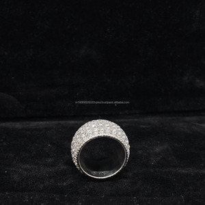 Round Brilliant Cut Moissanite Diamond Cocktail <b>Ring</b> 925 Sterling Silver Pave Setting Luxury Unisex Wedding Band for Gifts - Product Image 2