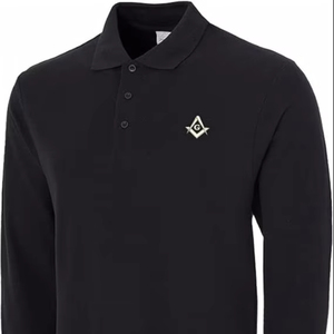 Chemises pour hommes à manches longues avec broderie de l'emblème maçonnique, tissu décontracté 100% coton, col rond - Product Image 1