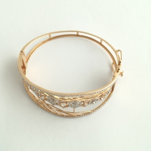 18ct <b>Rose</b> <b>Gold</b> Diamond Honeycomb Geometric Open Cuff Bracelet for Women Fine Jewelry Wedding Party Gift High Polish Finish - Product Image 3