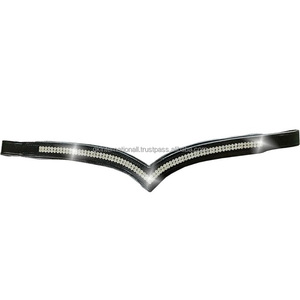 Bandas para cejas ostentosas para Bridas de caballos con cristales de diamante brillantes Diseño personalizado Banda para cejas de caballo de cuero en forma de V en mazorca completa - Product Image 2