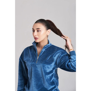 Women's Winter Solid <b>Velvet</b> Tracksuit Set | Custom Half-Zip Pullover & <b>Jogger</b> | Lightweight Sweat-Wicking Wholesale - Product Image 6