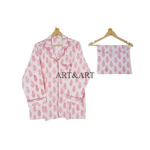 Conjunto de Pijama de 3 Piezas Hecho a Mano para Mujer, 100% Algodón Puro, Vestido de Noche de Verano, Estampado Floral Elegante, Ecológico y Transpirable, Estilo Indio - Product Image 6