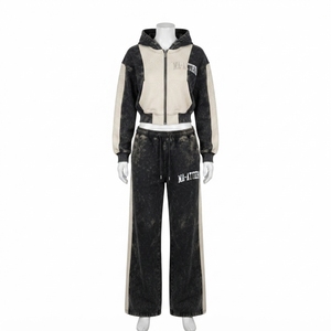 women tracksuit set cropped <b>hoodie</b> wide leg sweatpants two piece outfit acid wash tracksuit <b>rhinestone</b> <b>hoodie</b> zip up <b>hoodie</b> - Product Image 4