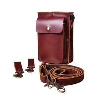 Sac bandoulière mini unisexe en cuir véritable Crazy Horse, design décontracté, sac banane de mode, pochette de voyage 7 pouces