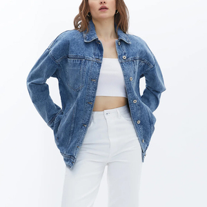 Women's Casual Denim <b>Jacket</b> 100% Cotton Solid <b>Pattern</b> Button Logo Decoration Washed Streetwear Denim <b>Jacket</b> - Product Image 2