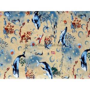 Tela 100% algodón con estampado de peces, ecológica, transpirable, de secado rápido, ligera, de tejido cruzado de Rajastán para ropa de mujer y niña. - Product Image 6