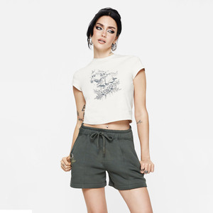 Shorts vintage para mujer con logotipo personalizado impreso en pedrería, shorts franceses de algodón, shorts deportivos de algodón para invierno - Product Image 2