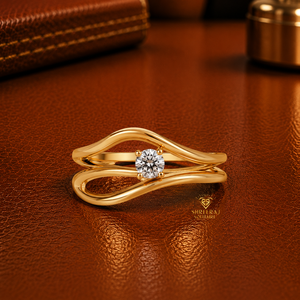 Anillo de compromiso moderno de oro puro de 14K con diamante cultivado en laboratorio de corte redondo, diseño de onda cruzada y giro abierto, para joyería fina de mujer - Product Image 1