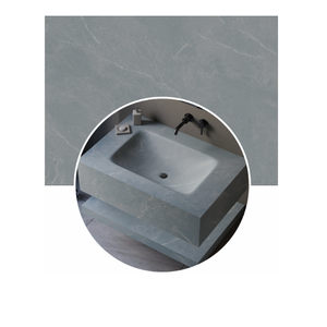 Lavabo de salle de bain rectangulaire en marbre à poser sur comptoir, avec meuble en bois, design moderne, finition plaquée or, égouttoir 12L - Product Image 5