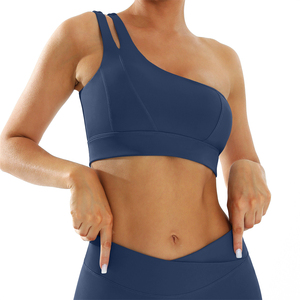 Top Deportivo Asimétrico Azul Marino para Mujer, Sin Varillas, Sin Costuras, para Yoga - Product Image 1