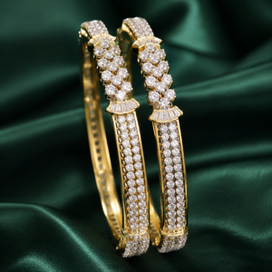 LISAJEWELLERS Elegant 22K <b>Solid</b> <b>Gold</b> CZ Certified Hallmarked <b>Bangle</b> Bracelet Set Kada Wedding Jewelry Women Link Bracelets - Product Image 2