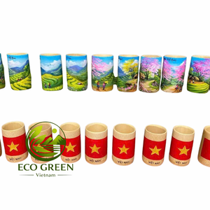Gobelet en bambou fait main vietnamien avec détails en mosaïque de coquillages colorés pour les boutiques de cadeaux, la décoration intérieure, les collections de resorts et de boutiques - Product Image 1