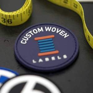 Custom Woven <b>Labels</b> <b>Circle</b> Patch Sew-On Fabric Badge Blue Orange Design - Product Image 4