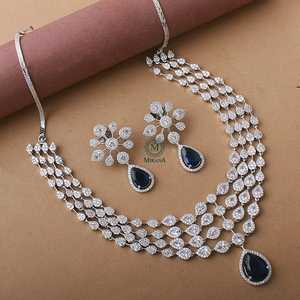 Sylvie Sapphire Blue Zircon Designer Choker Set 24K Gold Plated Fine Bridal Jewelry - Product Image 3