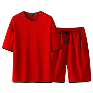 Ensemble de shorts en coton pour homme, 2 pièces, vêtements de sport respirants, séchage rapide, ensemble de survêtement de gym, t-shirt à manches courtes, ensemble de shorts de sport - Product Image 1