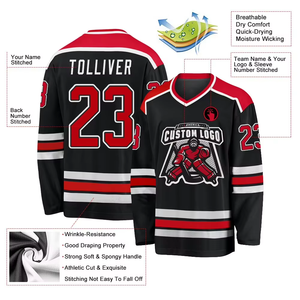 Maillots de hockey sur glace légers et unis, personnalisables OEM, en sergé brodé et uniformes de hockey sublimés pour équipes - Product Image 3