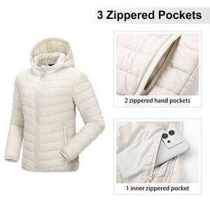 Veste matelassée légère à capuche coupe-vent avec fermeture éclair, couleur unie, décontractée, pour l'hiver, unisexe, coupe ajustée, longueur standard - Product Image 6