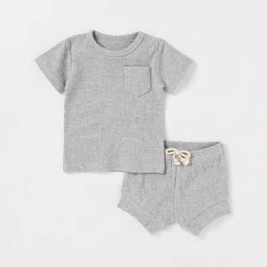 Venta al por Mayor de Ropa Infantil Unisex, Conjunto de Pijama de 2 Piezas de Algodón Orgánico Suave para Bebé Niño, Verano - Product Image 5