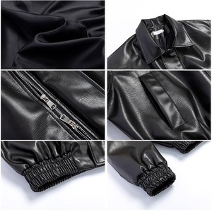 Men Women's Black PU <b>Leather</b> Bomber Jacket Full Sleeve Cropped Fit All Seasons Style - Product Image 3