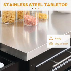 Carrello da Cucina Moderno Portatile Nero su Ruote con Piano in Acciaio Inox, Armadietti Contenitori, Porta Spezie Regolabile, Materiale in Legno MDF - Product Image 5