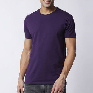 T-shirts pour hommes en coton/polyester, coupe classique, style décontracté tendance, design uni, col rond, vêtements décontractés d'été, couleur violette - Product Image 5