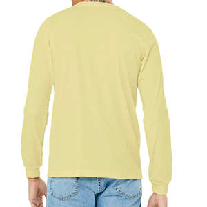 Camiseta de manga larga para hombre, color amarillo claro, mezcla de algodón, cuello redondo, informal, básica - Product Image 4