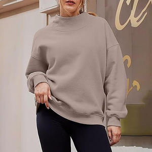 Women's Oversized Mock Neck Sweatshirt <b>Drop</b> Shoulder Solid Color Knitted Long Sleeve Autumn Wear - Product Image 1
