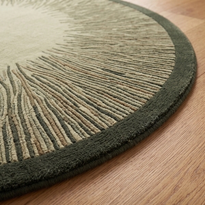 Tapis rond moderne en laine tressée, aspect laine, couleur marron vert naturel, tapis de salle à manger - Product Image 5