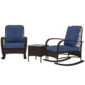 Set di Mobili da Giardino in Rattan PE Marrone a 3 Pezzi con Sedie a Dondolo, Tavolino e Cuscini per Veranda - Product Image 1