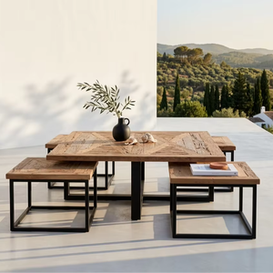 Juego de 5 Mesas de Centro Apilables de Madera de Teca Sólida Radeo Premium, Estilo Escandinavo Moderno con Acabado Natural para Sala de Estar - Product Image 1