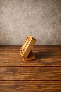 Handcrafted wooden gold <b>frame</b> on a stand made of natural wood - Product Image 6