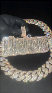 Pendentif Lettre Hip Hop Moissanite Iced Out en Argent 925 VVS Baguette Personnalisé Certifié GRA Unisexe Chaîne Cubaine Plaqué Or pour Fête - Product Image 2